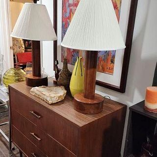 Two Elegant Solid Wood Art Deco Lamps