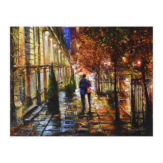 Vadik Suljakov, "Together Stroll" Hand Embellished Limited Edition on Canvas, Numbered and Hand Signed with Certificate of Authenticity.