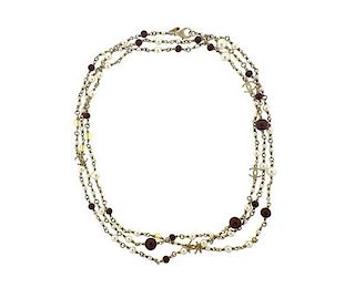 Chanel Pearl Red Stone Crystal Sautoir Necklace