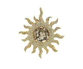 18K Gold Diamond Gemstone Sun Pendant