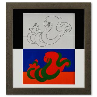 Victor Vasarely (1908-1997), "Catch - III (A, B) de la sÃ©rie Graphismes 3" Framed 1977 Heliogravure Print with Letter of Authenticity
