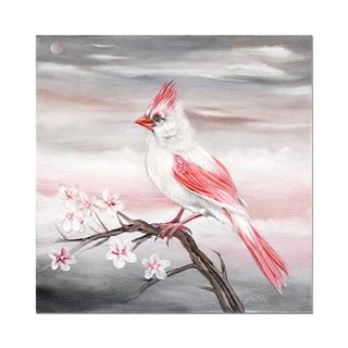 Martin Katon, "Albino Cardinal" Original Oil Painting on Canvas, Hand Signed with Letter of Authenticity.