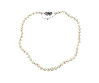 18K Diamond Pearl Necklace
