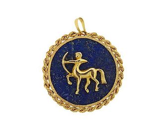 Large 18K Gold Lapis Zodiac Sagittarius Pendant