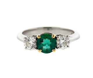 Tiffany &amp; Co. 18K Gold Platinum Diamond Emerald Ring