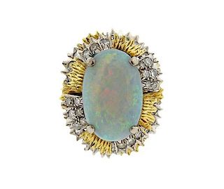 1960s 14K Gold Opal Diamond Cocktail Ring