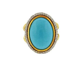David Yurman 18K Gold Turquoise Diamond Ring