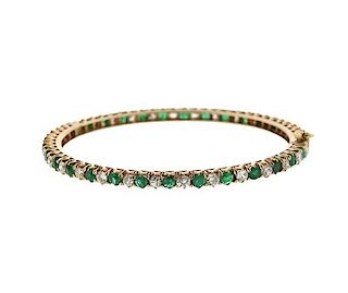 14K Gold Diamond Emerald Eternity Bangle Bracelet