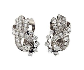 1950s Platinum Diamond Earrings