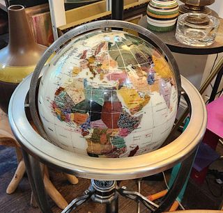 Large Vintage Floor-Standing Globe w/ Mother-of-Pearl Inlays and Compass