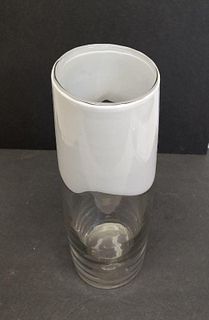 Tall White and Clear Elegant Mid-Century Vase