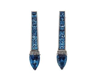 18K Gold Blue Stone Diamond Earrings