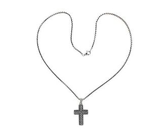 David Yurman Sterling Onyx Cross Pendant Chain Necklace