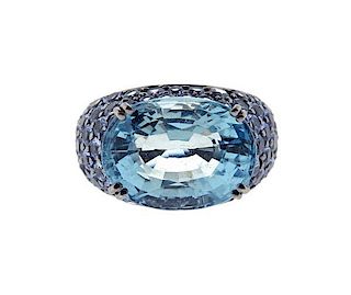 18K Gold Aquamarine Sapphire Dome Ring