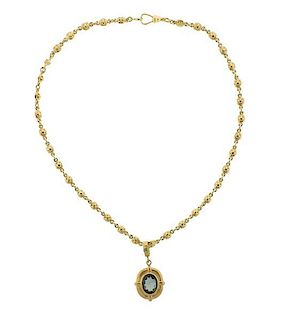 Loree Rodkin 18K Gold Green Stone Necklace