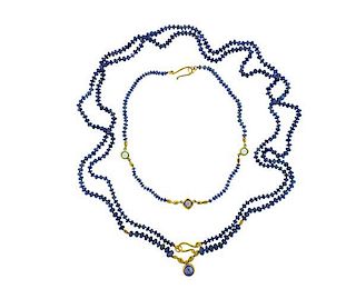 Darlene de Sedle 22K Gold Sapphire Blue Stone Necklace Lot of 2