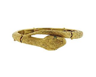 Vintage 18K Gold Emerald Diamond Snake Bracelet