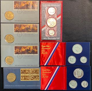 Group of Bicentennial Silver Proofs and Uncirculated Silver Coins and First Day Covers