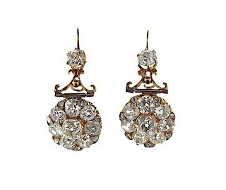 Antique 18K Gold Diamond Dangle Earrings