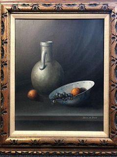 OIL ON CANVAS BOWL WITH FRUITS.
