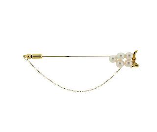 Mikimoto 18K Gold Pearl Brooch Stick Pin