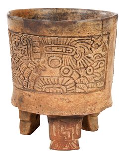 Pre Columbian Style Carved Tripod Vessel