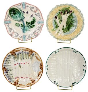Four French Faience Asparagus Plates