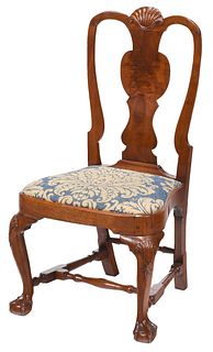 Fine New England Queen Anne Carved Walnut Side Chair 