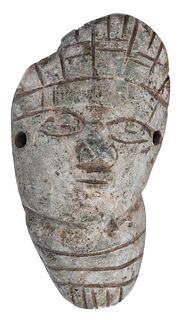Mesoamerican Carved Jade Mask Pendant