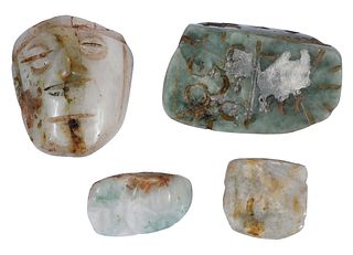 Four Mesoamerican Carved Jade Mask and Figural Pendants