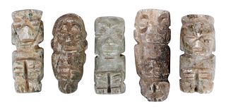Five Mesoamerican Carved Jade Figural Pendants