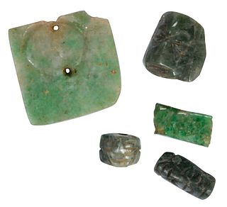 Five Mesoamerican Carved Jade Fragments and Beads