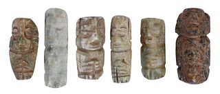 Six Small Mesoamerican Carved Jade Figural Pendants