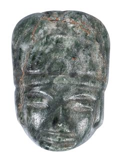 Mesoamerican Carved Jade Mask with Headdress