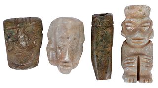 Four Mesoamerican Carved Jade Pendants