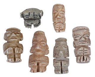 Six Mesoamerican Carved Jade Figures