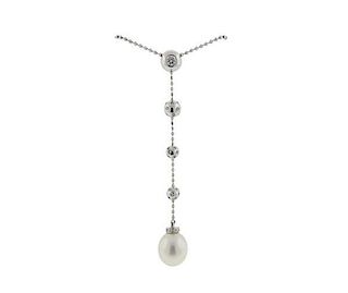18k Gold Diamond Ball Drop Pearl Necklace