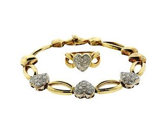 14k Gold Diamond Heart Bracelet Ring Set