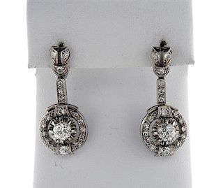 Antique Platinum Diamond Drop Earrings