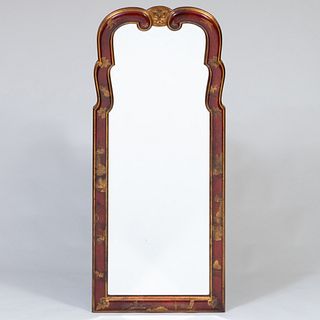 Pair of Queen Anne Style Red Lacquer and Parcel-Gilt Chinoiserie Decorated Mirrors, by Atelier Midavaine 