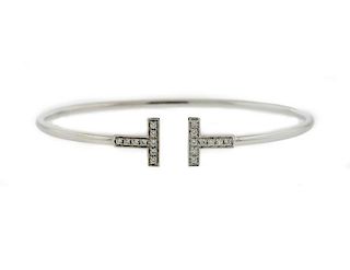 Tiffany &amp;Co. T 18K Gold Diamond Wire Bracelet