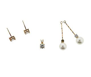 14K Gold Diamond Earrings Pendant Lot