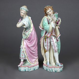 Pair of Large Sylvan Porcelain Figures, Courting Couple, 20th C