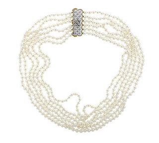 Mario Buccellati 18K Gold Six Strand Pearl Necklace