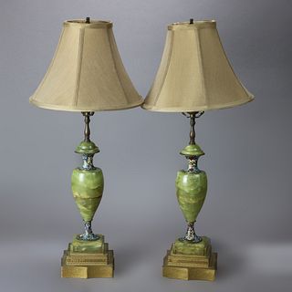 Antique Pair of Onyx & Champleve Table Lamps, circa 1920