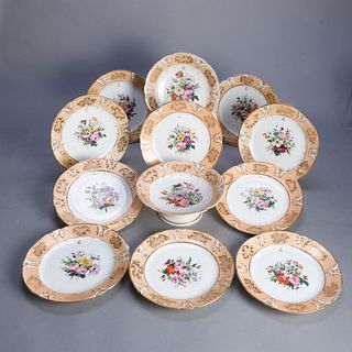Hand Painted Porcelain 12 Piece Dessert Set, 19th Century