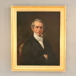 Large Antique Oil on Canvas Portrait of a Gentleman by Healy 1862 Giltwood Frame
