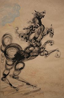 Salvador Dali, Wilde Horse, Ink on Paper