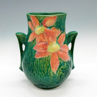 Roseville Pottery Double Handled Vase, Clematis