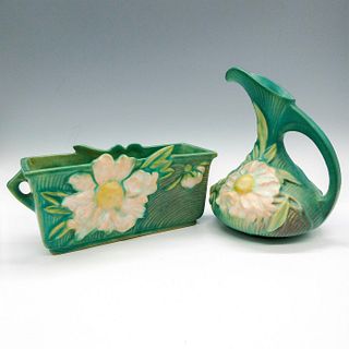 2pc Roseville Pottery Pitcher and Rectangle Planter, Peony
